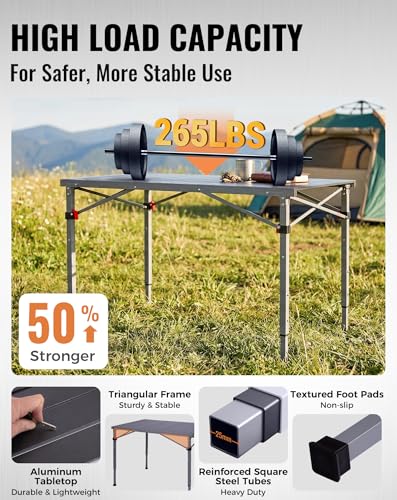 KingCamp 42.1x27.6 Inch Folding Camping Table 3-Height, Heavy Duty Outdoor Table
