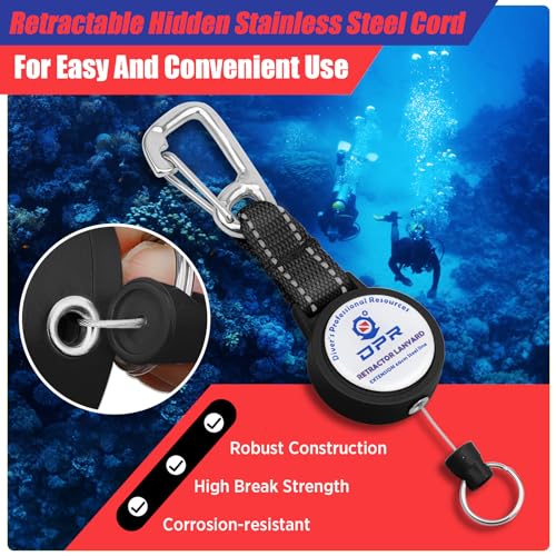 Scuba Diving Retractable Gear Tether with Stainless Steel Snap Hook and Key Ring