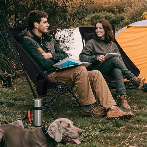 Overmont Black Highback Heavy-Duty Camping Chairs 2-Pack - Supports 440lbs, Portable Folding Outdoor Seats