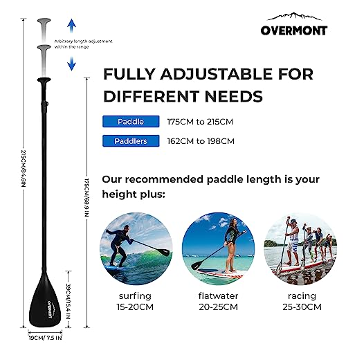 Overmont Carbon Fiber Adjustable SUP Paddle 69-85 Inches Lightweight Water Sports Gear