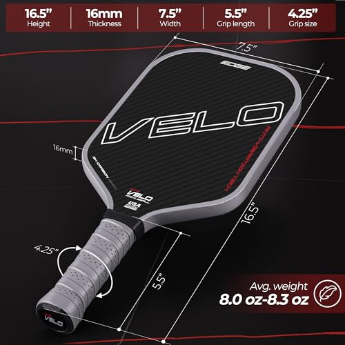 VELO PICKLEBALL Professional 3K Carbon Fiber Paddle with Spin & Control