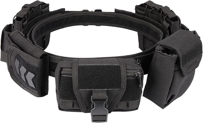 Tactical Battle Belt with Quick Release and Accessories Pouches - Black 7-in-1 Belt for Men