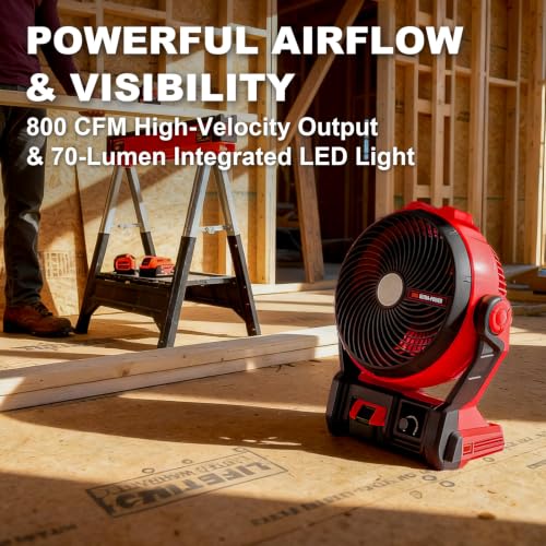 11.5-Inch Jobsite Fan 800 CFM for Milwaukee M18 - Cordless & Corded Portable Fan