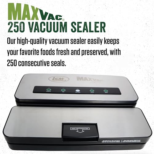 LEM MaxVac 250 Vacuum Sealer Machine - Heavy-Duty Food Preservation, Food Sealer with Roll Cutter, One-Hand Locking Lid