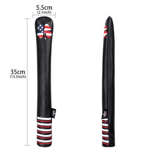 Craftsman Golf USA US Flag Clover Leather Black Alignment Stick Cover Case Holder