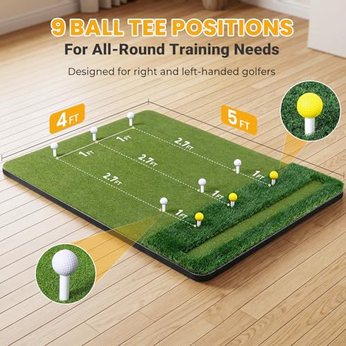 Golf Hitting Practice Mat 45MM Dual Turf with Ball Tray 5x4FT - 9 Holes