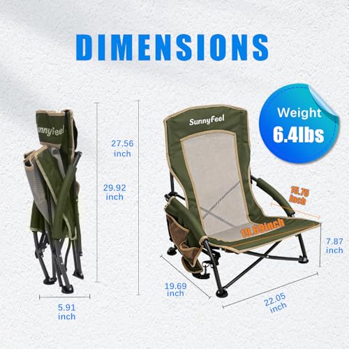 Green Low Back Folding Beach Camping Chair 2 Pack - Portable Heavy Duty Outdoor Seating