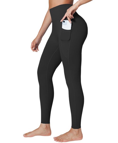 BRXL Leggings for Women High Waist Tummy Control No Front Seam Yoga Pants with Pockets for Workout Gym Running 25" Black L