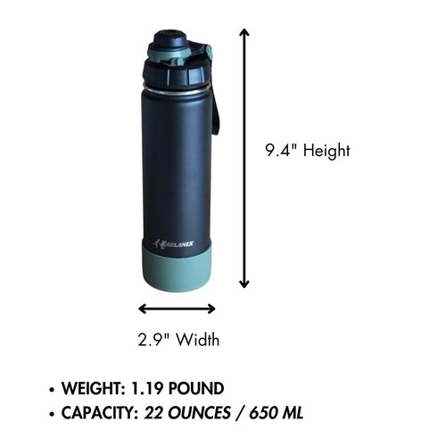 FAZLANIX 650ml/22oz Stainless Steel Water Bottle with Sports & Straw Lids Insulated Double Walled Metal Flask Leakproof Silicon Base Keep Drinks Hot Cold for Sports Gym Bike Camping Adult Men Women