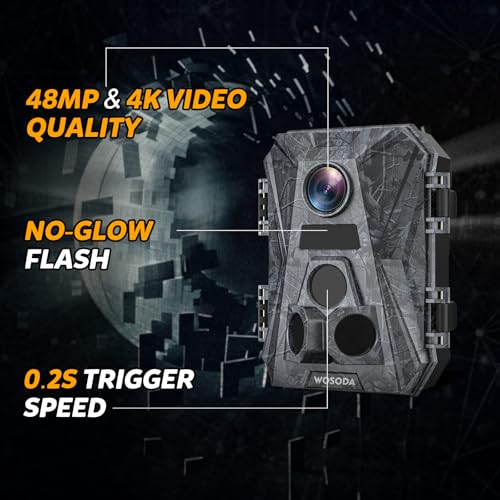Trail Camera 48MP 4K No-Glow Night Vision Waterproof with Black Camo