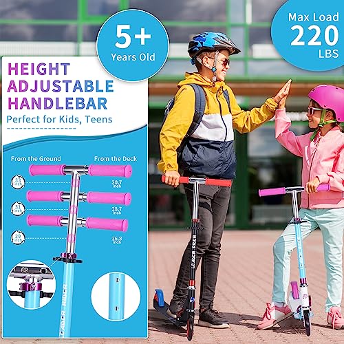 Kids RGB Light Up LED Kick Scooter - Collapsible Portable & Lightweight - Black+Pink
