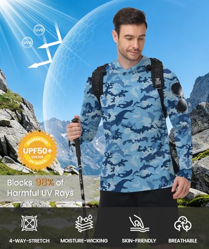 Men's Sun Protection Rash Guard Shirt Hoodie - X-Large Full Blue Sea