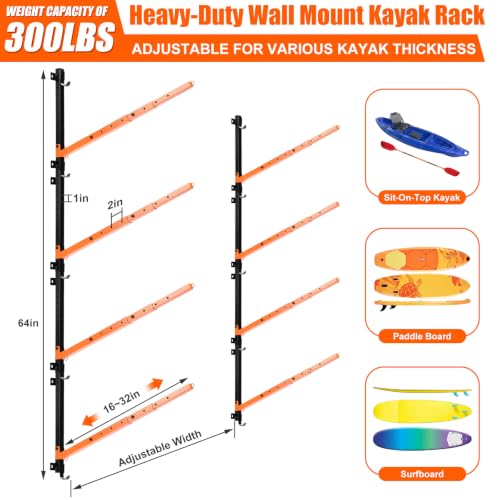 ElaraBerry 4-Tier Foldable Kayak Wall Storage Rack - Heavy Duty Garage Organizer