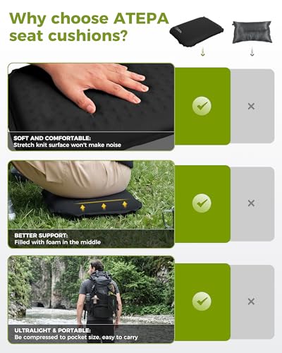 Inflatable Seat Cushion 1 Pack Black Portable Stadium & Travel Support