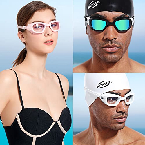 Robee Polarized Swim Goggles for Men Women Youth - Anti-Fog, Mirror Blue, Black