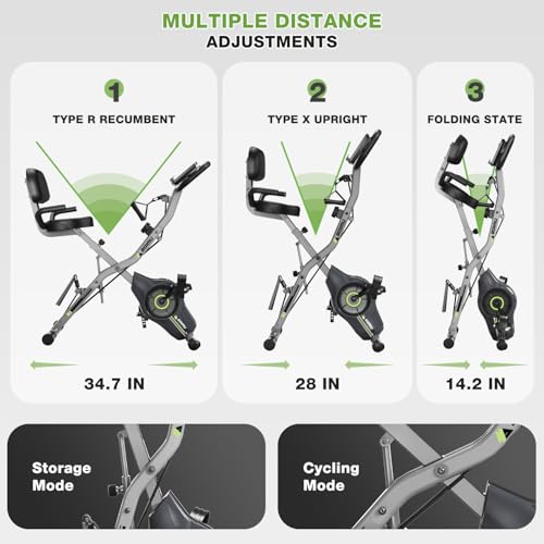 Goimu 5-in-1 Foldable Indoor Exercise Bike Grey-1, 16-Level Magnetic Resistance, Comfortable Seat & 330LB Capacity