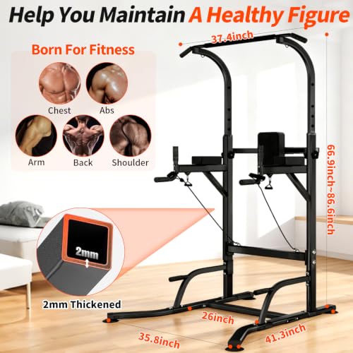 Carbon Pull Up Bar Power Tower Dip Station Home Gym Equipment - Adjustable & Space-Saving