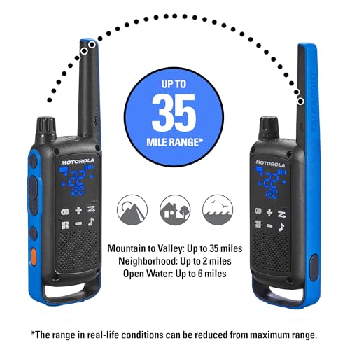 2 Pack Motorola T802 Walkie Talkies Waterproof Two-Way Radios - 35 Mile Range, Rechargeable, IP54, Emergency Ready