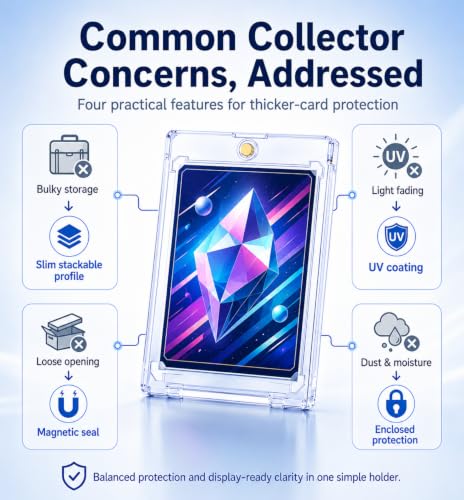 YZtree 50 Pack 260pt Magnetic Card Holders - Clear Ultra Slim One Touch Collectible Card Protectors