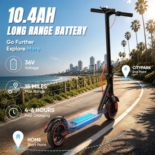 Phantomgogo Folding Electric Scooter for Adults - Black, 18.6 MPH, 15 Mile Range