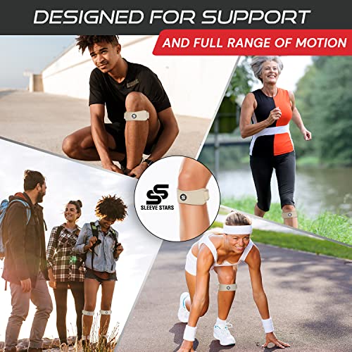 Patellar Tendon Support Strap for Osgood Schlatter Knee Pain - Adults Beige, 3 Adjustable Lengths - Sleeve Stars