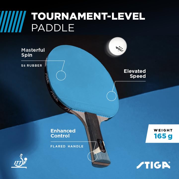 STIGA Pro Carbon Blue Ping Pong Paddle - Performance Level Tournament Table Tennis Racket