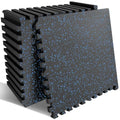 PRAISUN 0.6-inch Thick Interlocking Rubber Gym Floor Tiles, 12-Pack Black/Blue, 48 sq ft