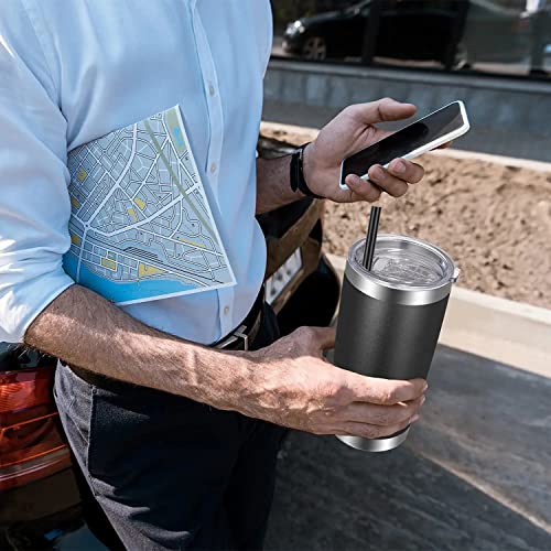 20oz Stainless Steel Travel Tumbler with Lid & Straw - Black, 12 Pack - Insulated Coffee Cups