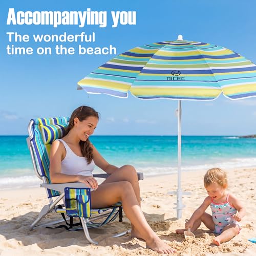 Nice C Stripe Beach Backpack Chair with Umbrella - Blue & Yellow