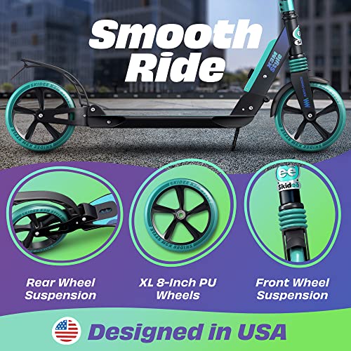 Skidee Adult & Teen Adjustable Folding Scooter - Aqua, Lightweight & Durable