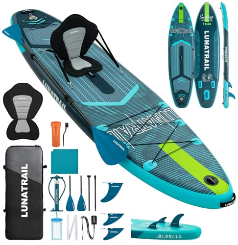 LunaTrail 11' x 34" Extra Wide Inflatable Stand Up Paddle Board Kit Gray Blue