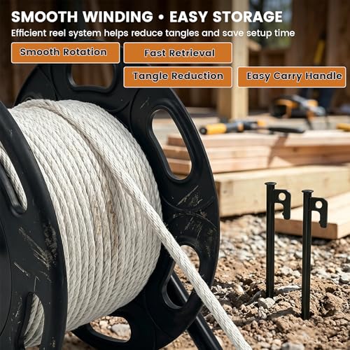 Heavy Duty String Winder Kit with 1312ft Cotton Line & Ground Stakes for Sports Field Marking