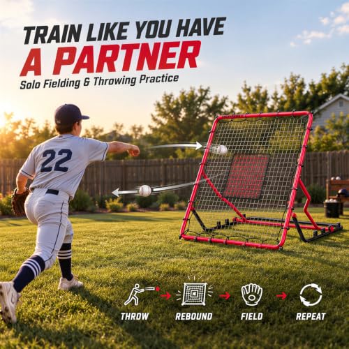 Red Baseball Rebounder Net 4x4.5 FT - Pitch & Practice Back & Volleyball