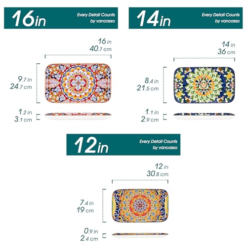 vancasso Serving Platters Set of 3, 16"/14"/12" In Rectangular Trays