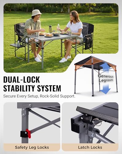 KingCamp 42.1x27.6 Inch Folding Camping Table 3-Height, Heavy Duty Outdoor Table