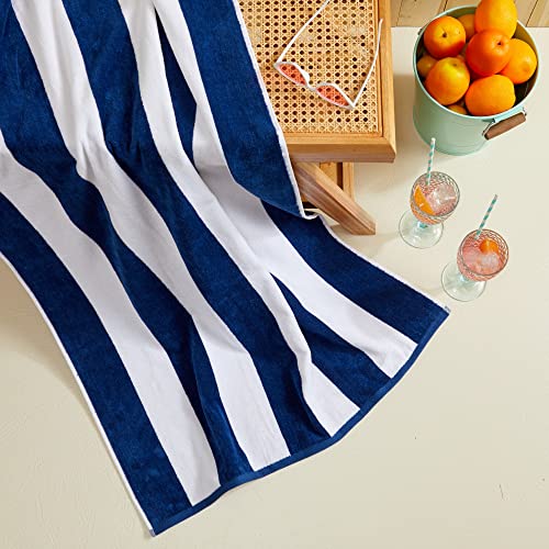 Navy 4-Pack Cotton Velour Beach Towels 30x60 Inches - Ultra Soft & Absorbent