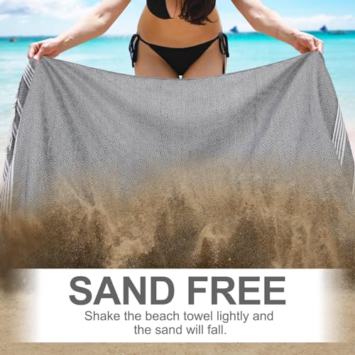 Oversized Turkish Cotton Beach Towel Set - Sand Free Quick Dry Blanket with Stripe - Brown Stuff