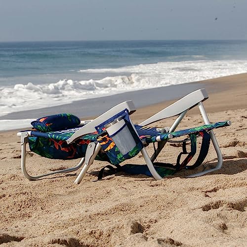 Tommy Bahama 5-Position Beach Chair with Fold Flat Aluminum Frame - Green Leaves