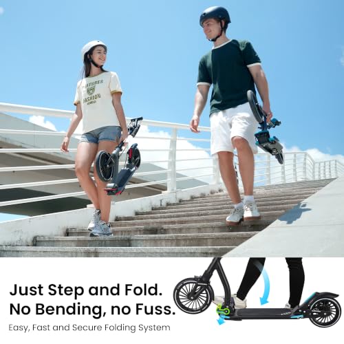 AERO MOBILITY Big Wheel Kick Scooter for Kids Teens Adults Black A230L Disc Brake