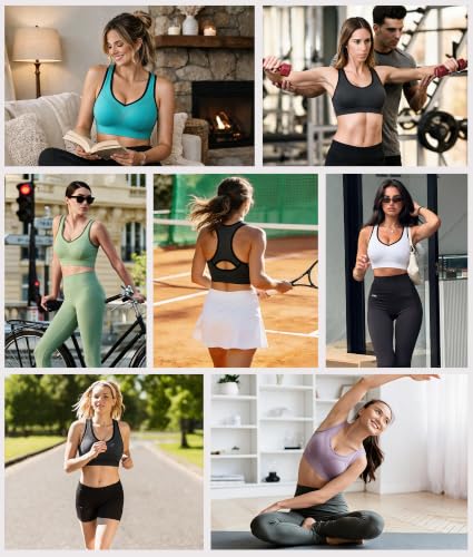 Double Couple Sports Bras for Women Large Black Blue Grey High Impact Workout Racerback