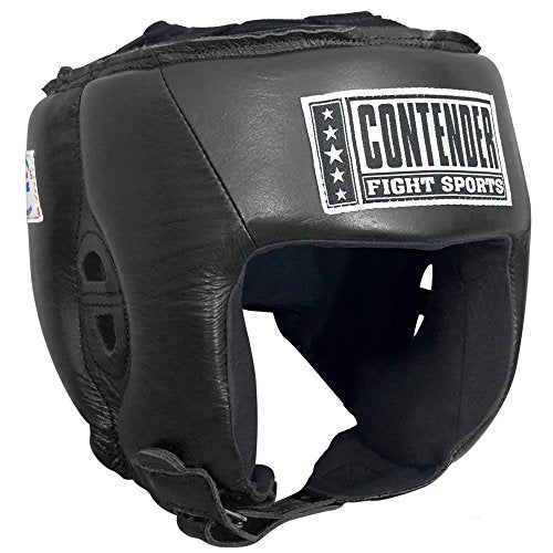 Small Black Boxing Headgear - Contender Fight Sports Competition Headgear without Cheeks, USA Approved