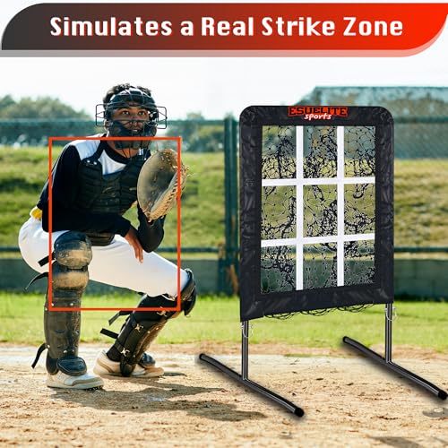 Black 9 Hole Pitching Net with Strike Zone - Baseball Softball Training Equipment