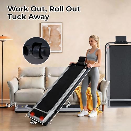 KMFurnila Silver Walking Pad Treadmill for Home with Handle & Remote Control