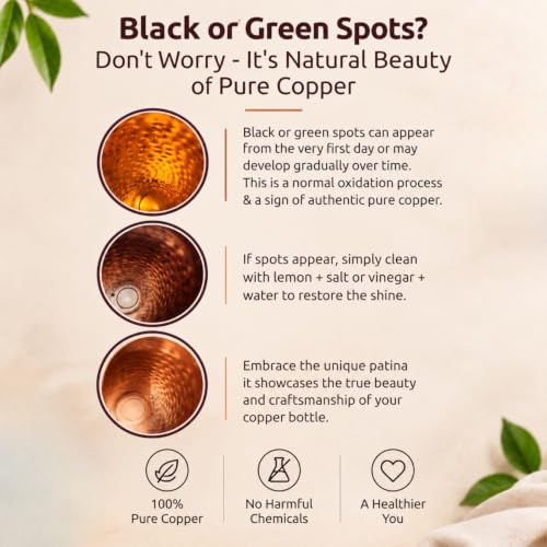 Hammer Copper Water Bottle 34 oz - Handmade Pure Copper Leak-Proof Drinking Vessel