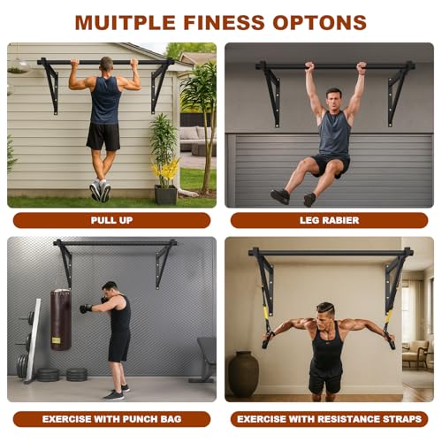 Wall Mounted Pull Up Bar with Adjustable Depth & 500LBS Capacity for Home Gym