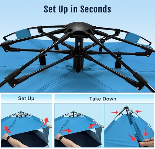 WhiteFang XXL Blue Pop Up Beach Tent Sun Shelter UV Protection Extendable Floor
