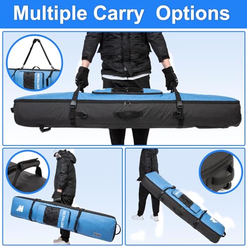 MERALIAN Blue 170cm Snowboard Bag with Wheels, Padded Travel Storage
