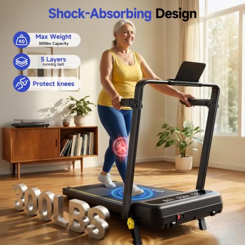 YPOO Foldable Walking Pad Incline with Handle Bar - Dark Black, 16% Incline, Quiet Treadmill for Home Exercise
