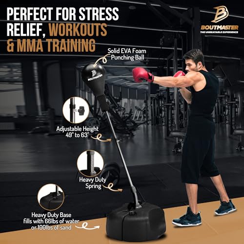 Pro Tech Tools Adjustable Freestanding Punching Bag with Stand - Boxing Speed Bag for Teens & Adults