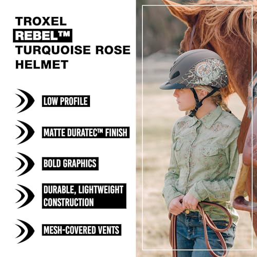Troxel Rebel Bold Turquoise Rose Medium Horse Riding Helmet - Lightweight, Adjustable, Low-Profile Safety Gear